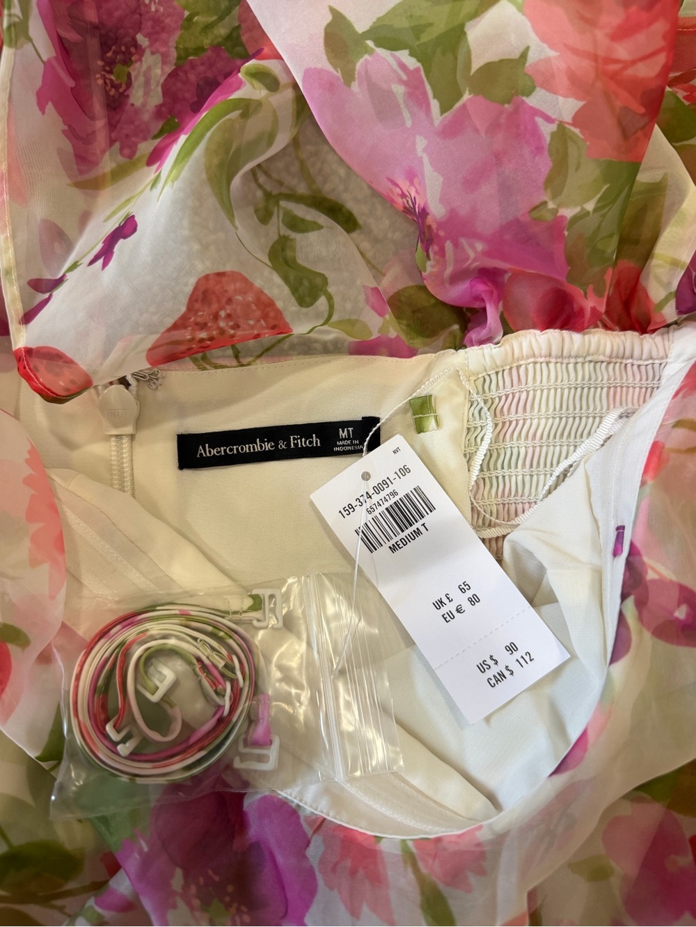 NWT Abercrombie & Fitch Strapless Floral Tiered Mini Dress - Pink, Green, White - Picture 6 of 7